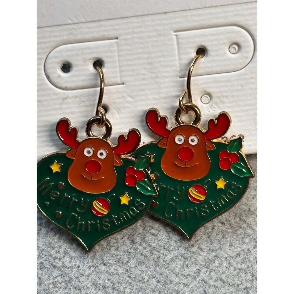 #35. Christmas Reindeer Enamel Dangle Earrings